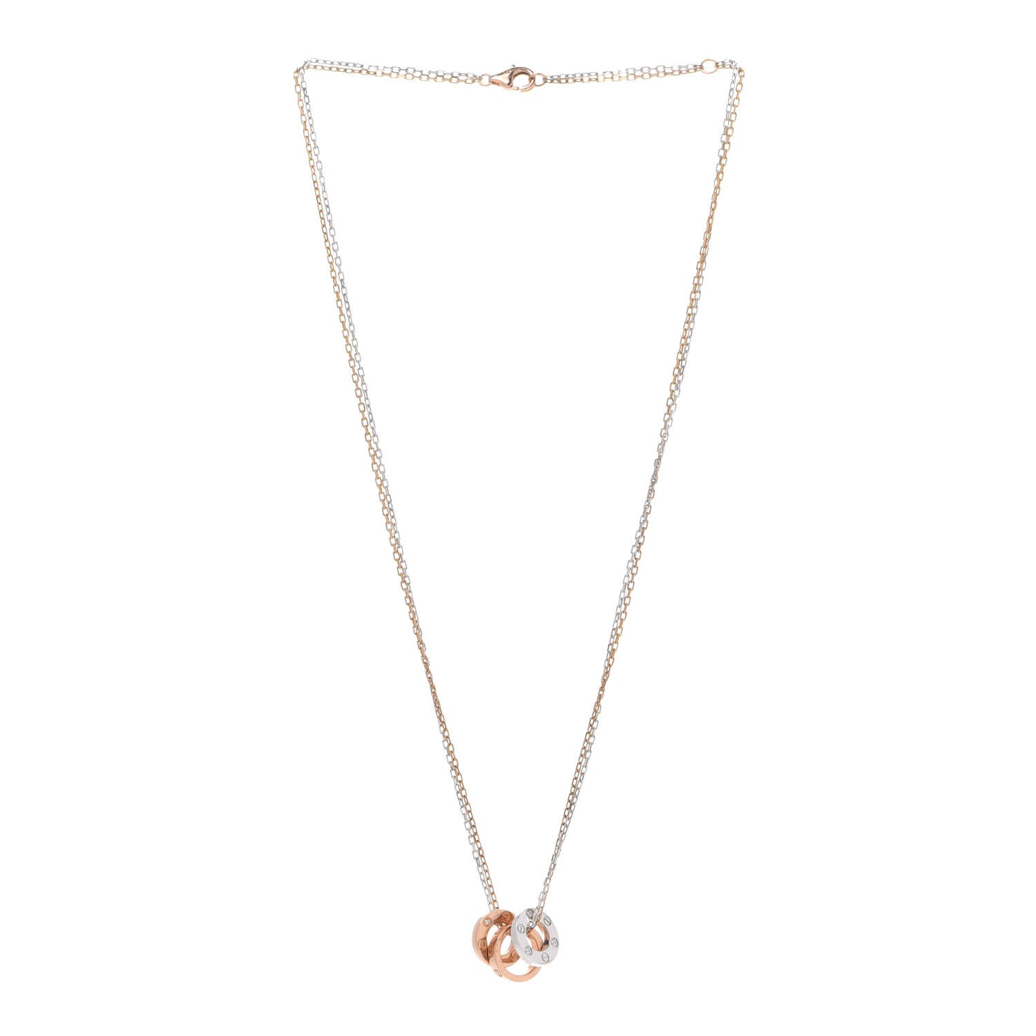 Cartier 18K White Pink Gold Diamond Three Ring LOVE Pendant Necklace 3 of 7