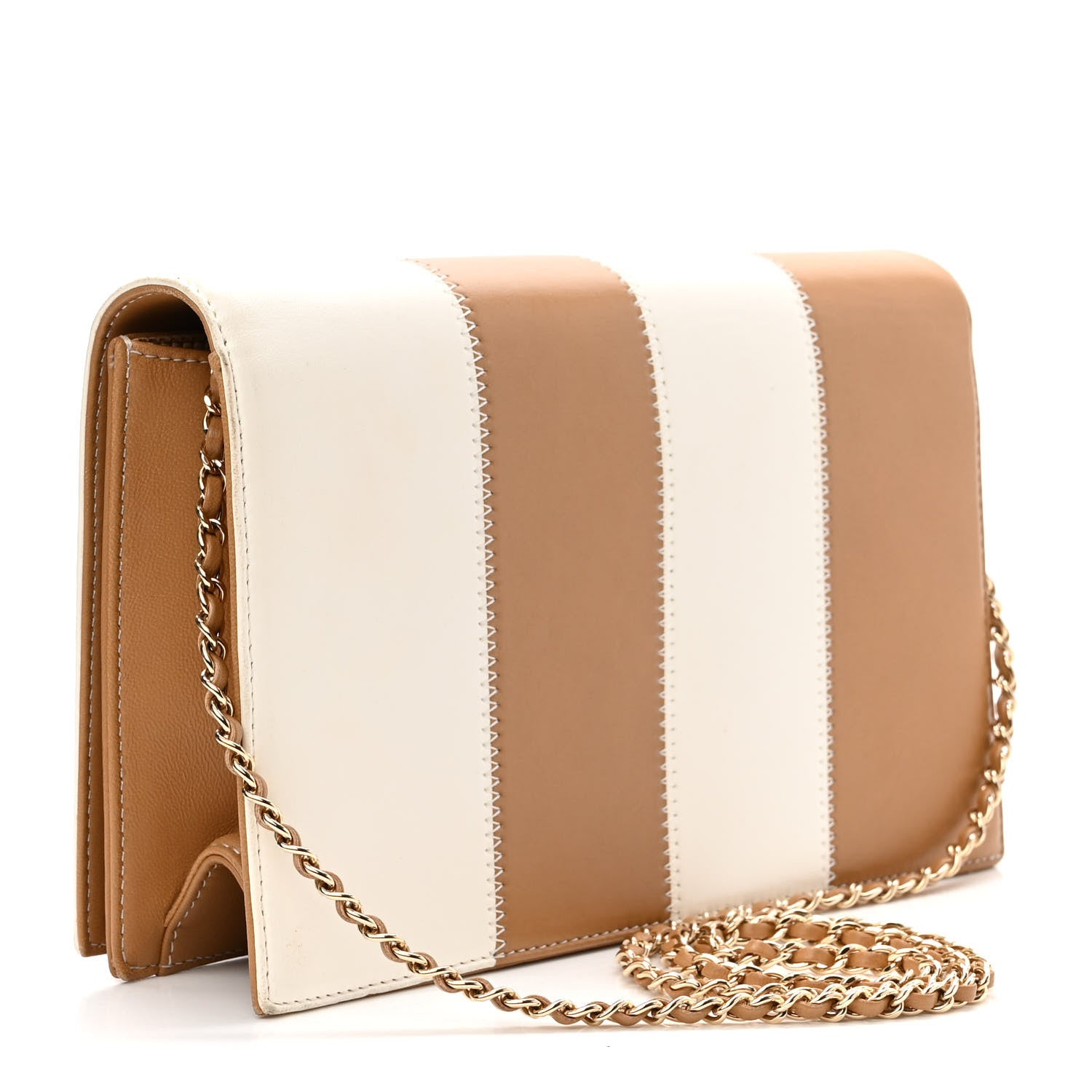 Chanel Lambskin CC Stitch Wallet On Chain WOC Beige White 3 of 11