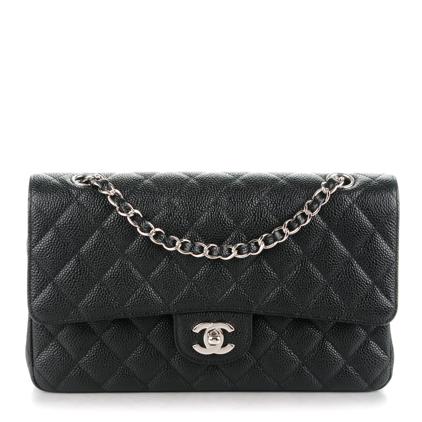 Caviar Quilted Medium Double Flap Black