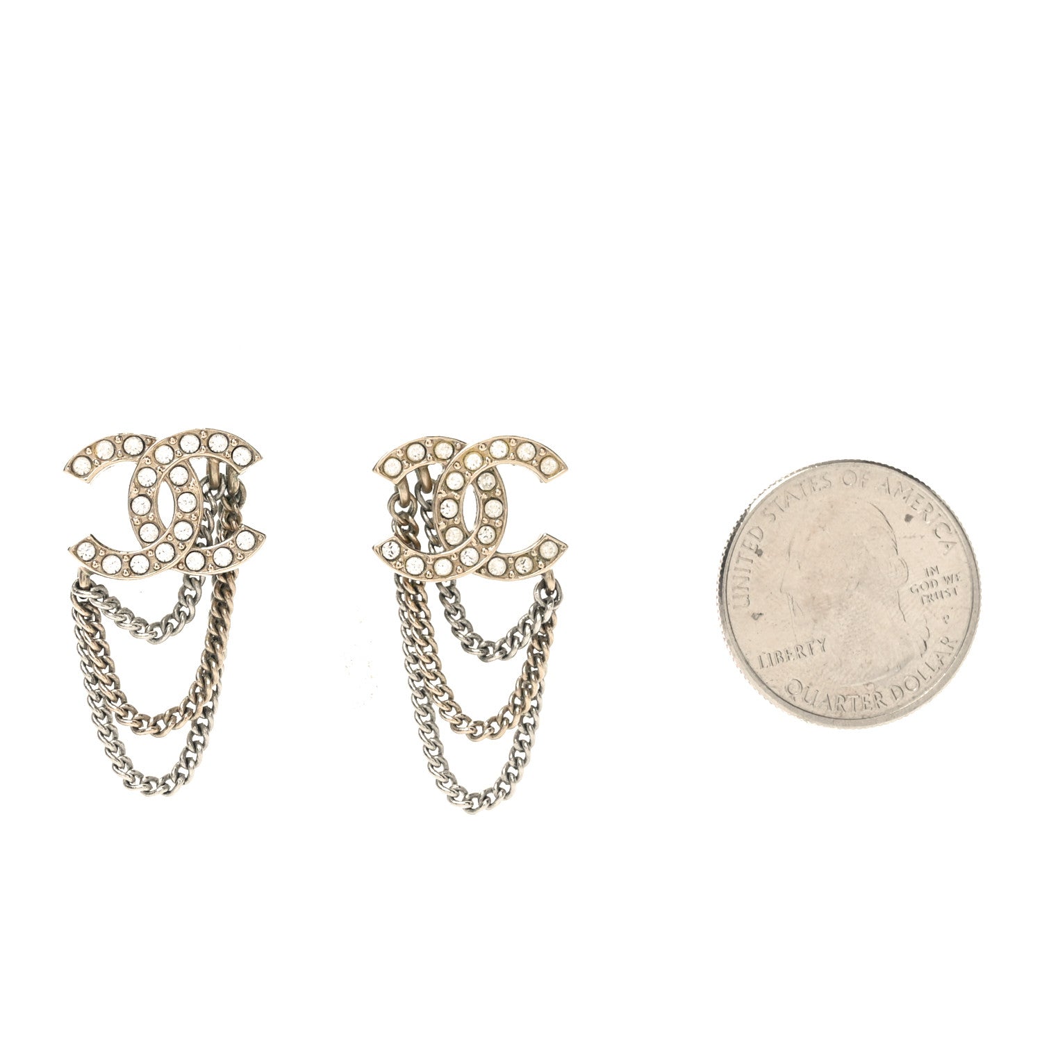 Chanel Crystal Chain CC Earrings Gold 2 of 4