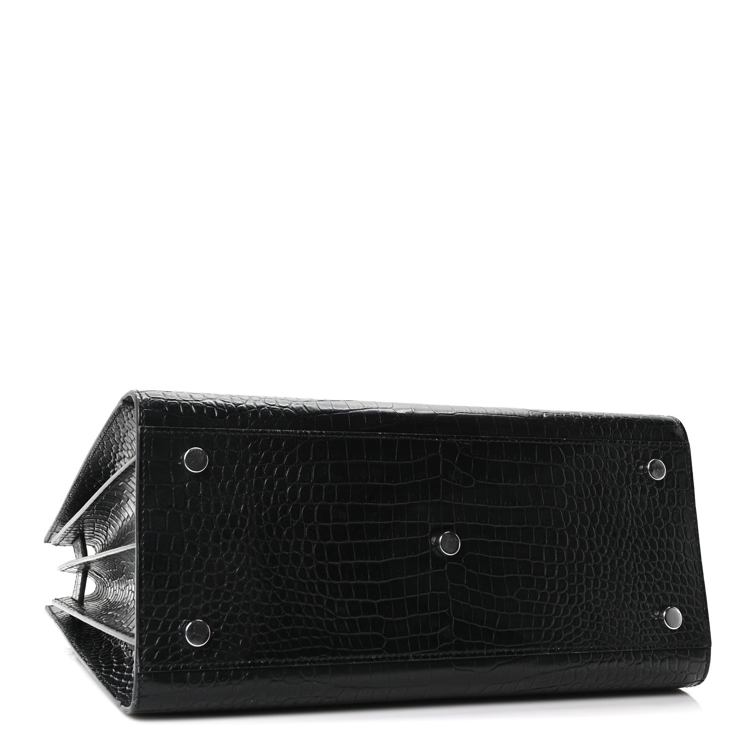 Saint Laurent Calfskin Crocodile Embossed Small Sac de Jour Black 4 of 10