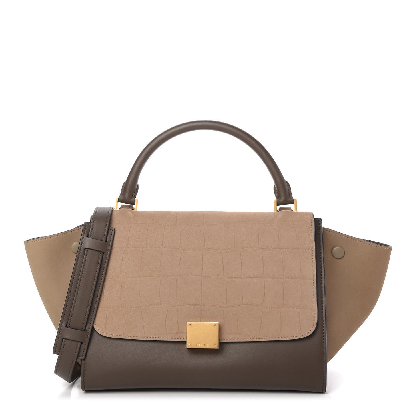 Crocodile Embossed Calfskin Suede Small Trapeze Taupe