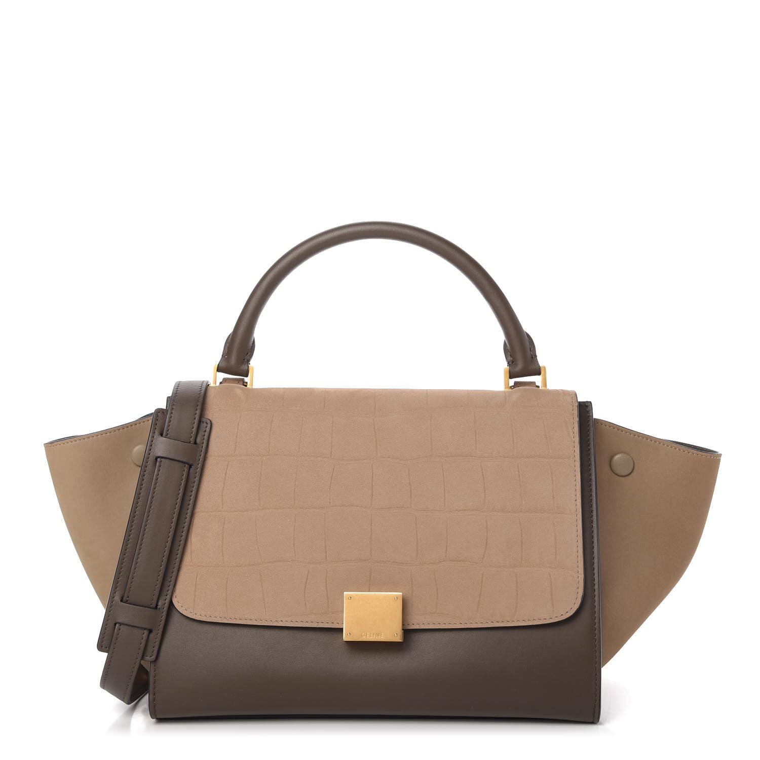 Celine Crocodile Embossed Calfskin Suede Small Trapeze Taupe 1 of 9