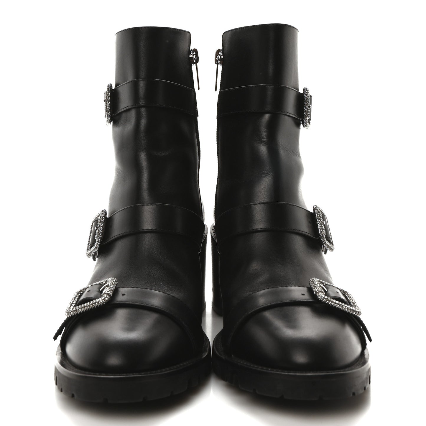 Calfskin Crystal Buckle Hank Boots 38 Black