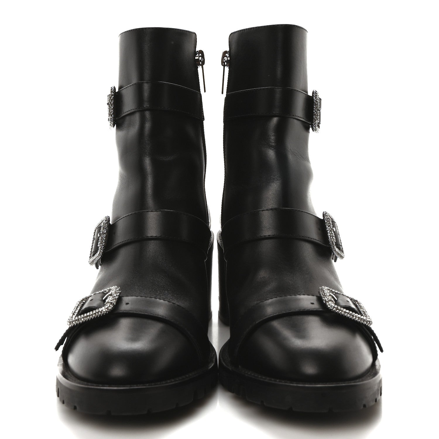 Jimmy Choo Calfskin Crystal Buckle Hank Boots 38 Black 3 of 8