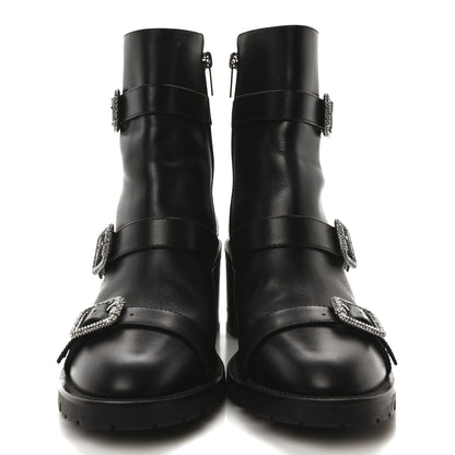 Jimmy Choo Calfskin Crystal Buckle Hank Boots 38 Black 3 of 8