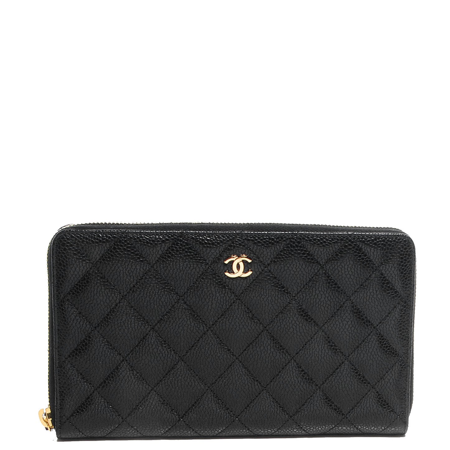 Caviar Quilted Large Zip Around Wallet Black