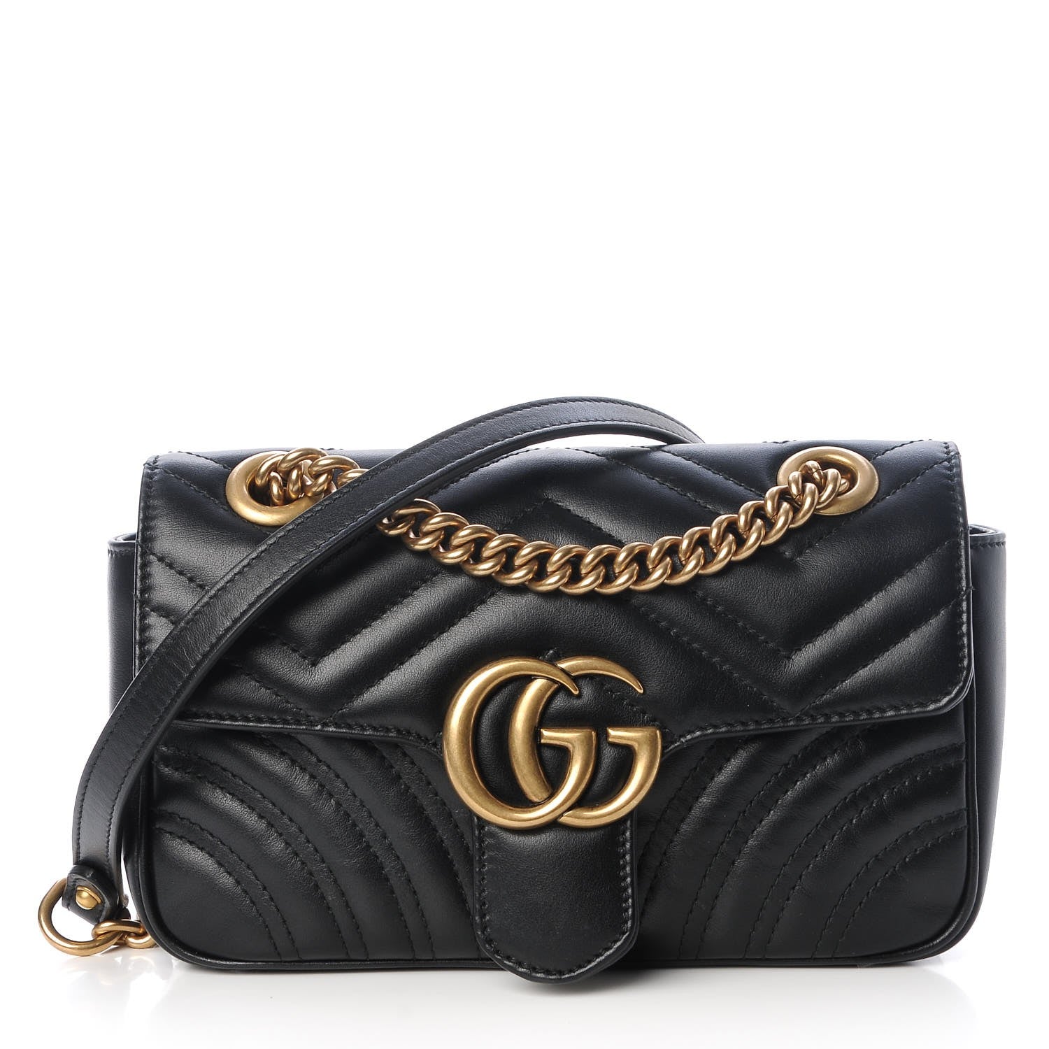 Gucci Calfskin Matelasse Mini GG Marmont Shoulder Bag Black 1 of 7