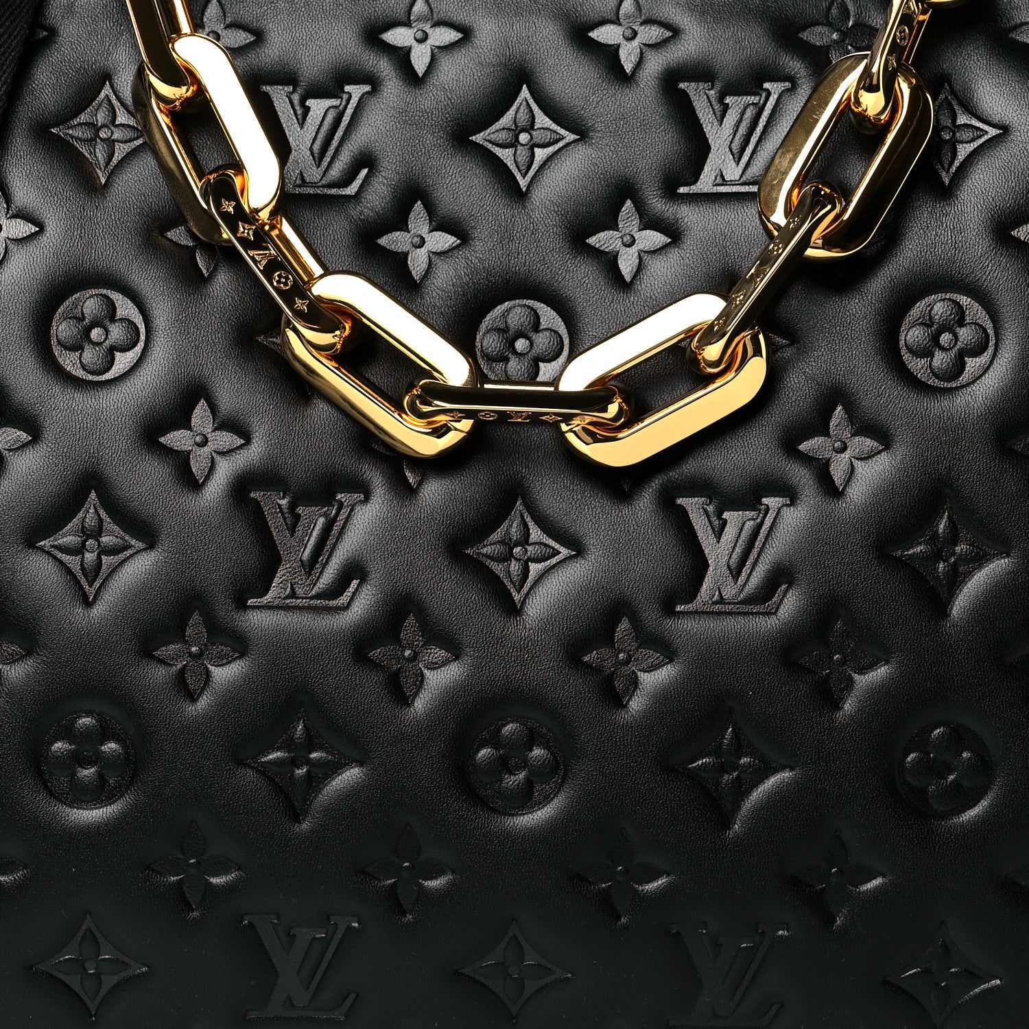 Louis Vuitton Lambskin Embossed Monogram Coussin MM Black 8 of 10