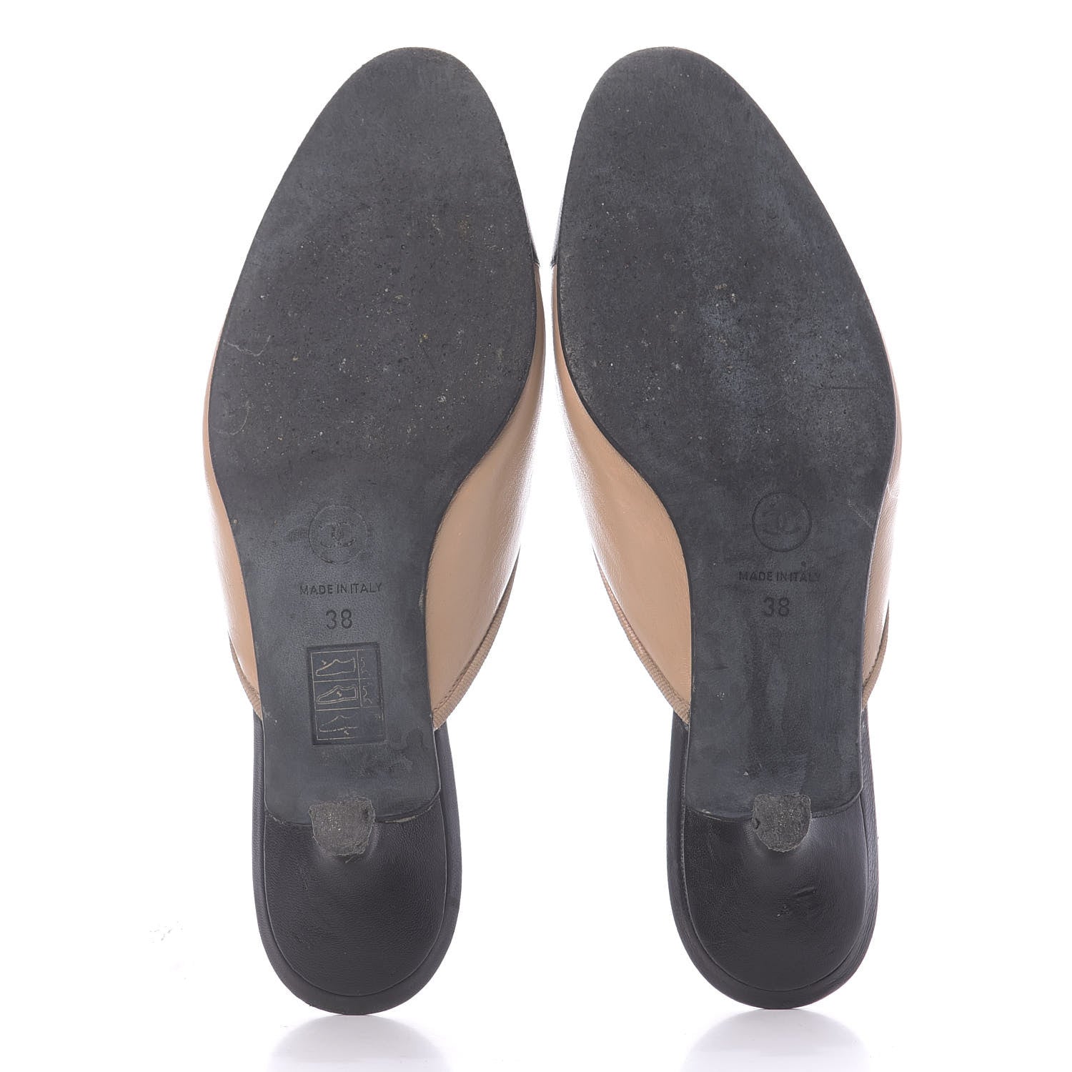 Chanel Lambskin Cap Toe CC Mules 38 Beige Black 5 of 10