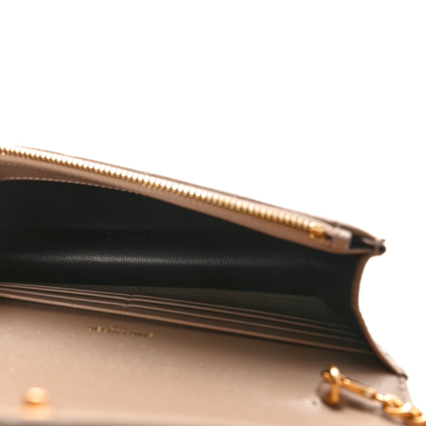 Grain De Poudre Matelasse Chevron Monogram Envelope Chain Wallet Dark Beige