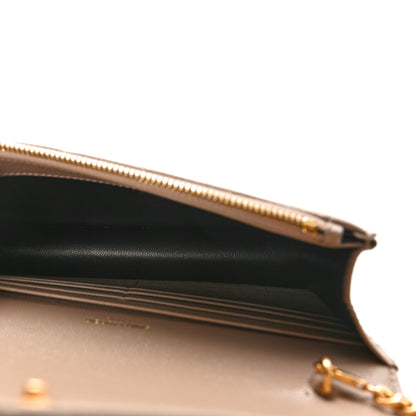 Saint Laurent Grain De Poudre Matelasse Chevron Monogram Envelope Chain Wallet Dark Beige 5 of 9