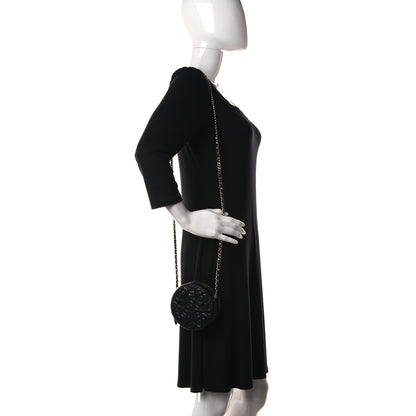 Chanel Lambskin Camellia Quilted Round Clutch With Chain Black 2 of 10