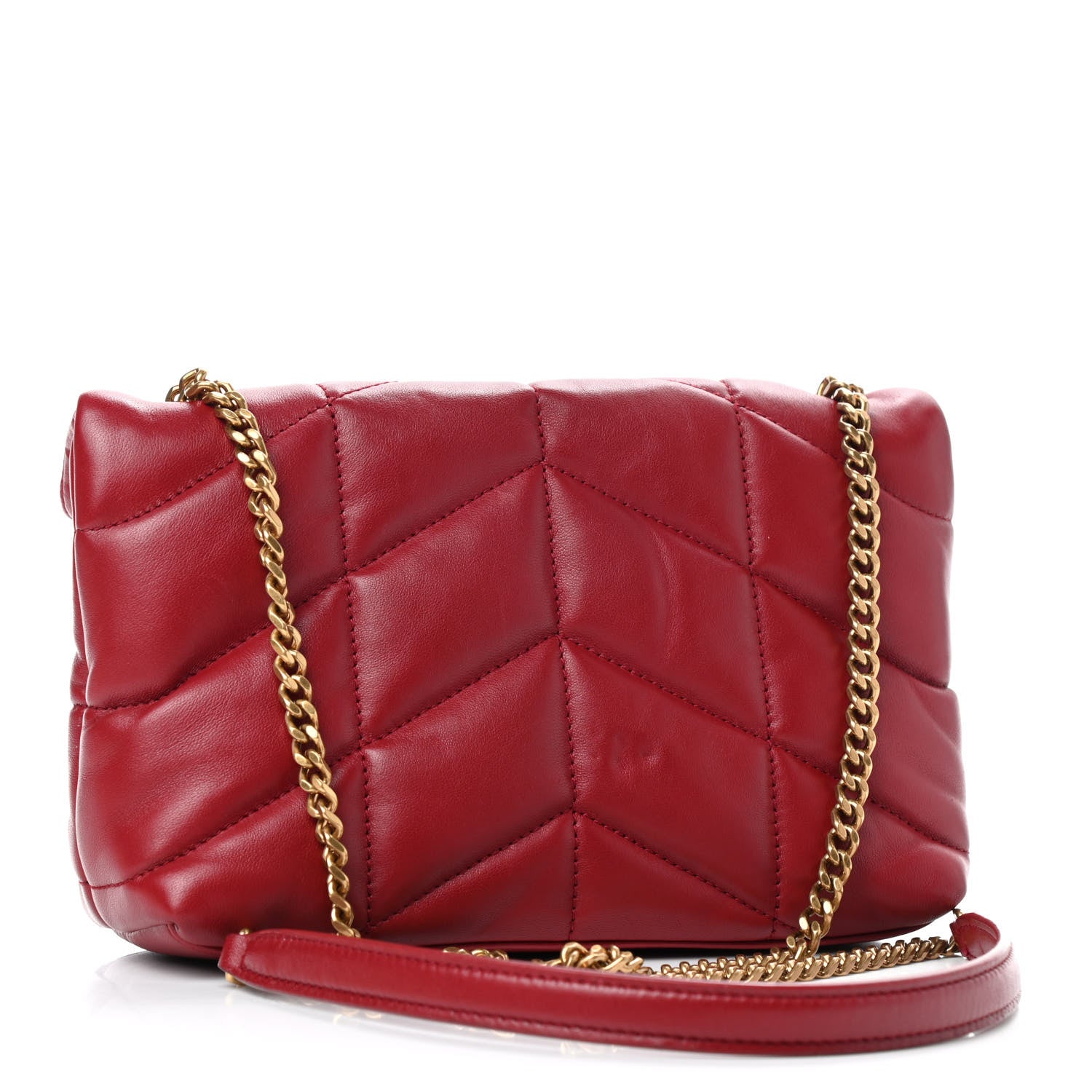 Saint Laurent Lambskin Quilted Toy Loulou Puffer Monogram Chain Satchel Red 2 of 12