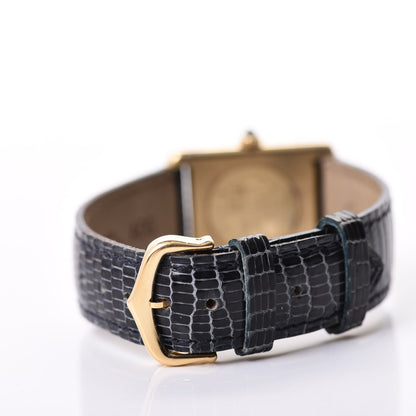 Cartier Sterling Silver Vermeil Lizard 23mm Must de Cartier Tank Manual Winding Watch Blue 3 of 6
