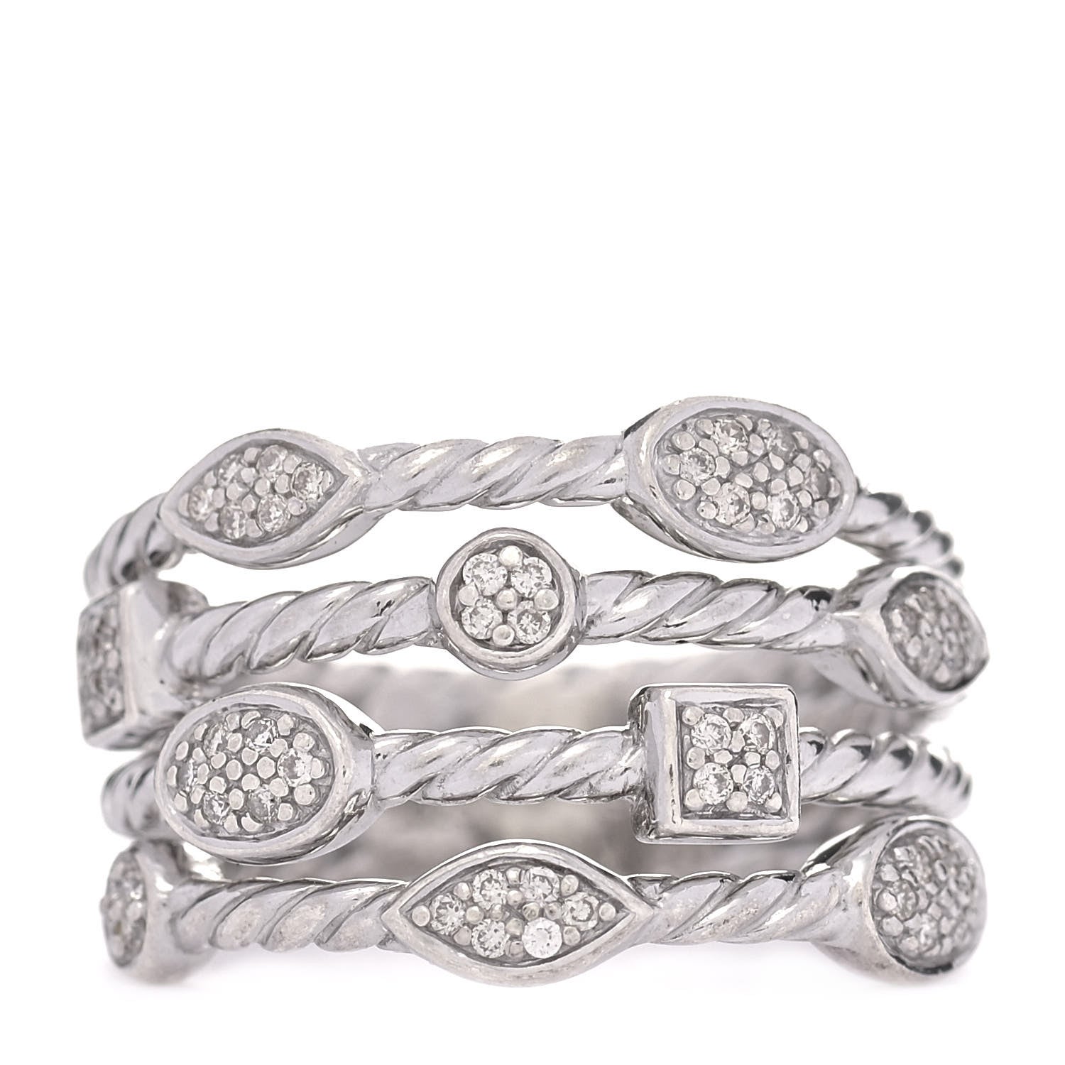 David Yurman Sterling Silver Diamond Confetti 4 Row Ring 58 8.25 1 of 6