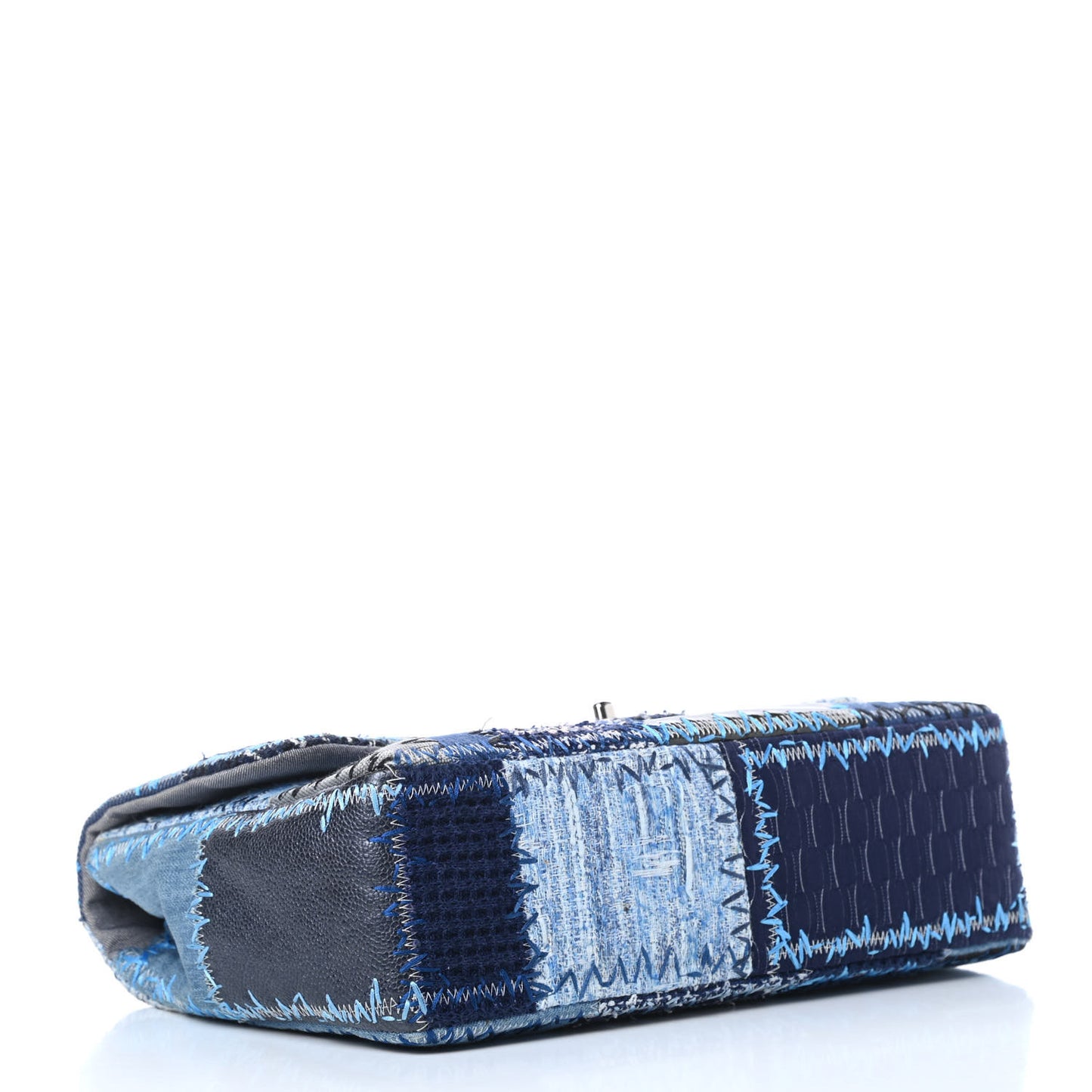Denim Tweed Patchwork Jumbo Single Flap Blue