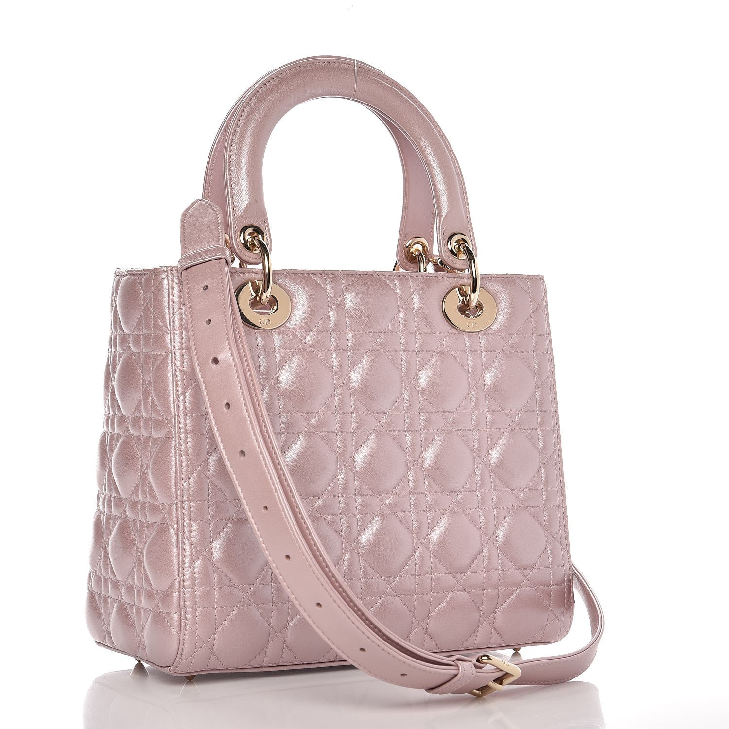 Christian Dior Pearly Lambskin Cannage Medium Lady Dior Lotus 3 of 8