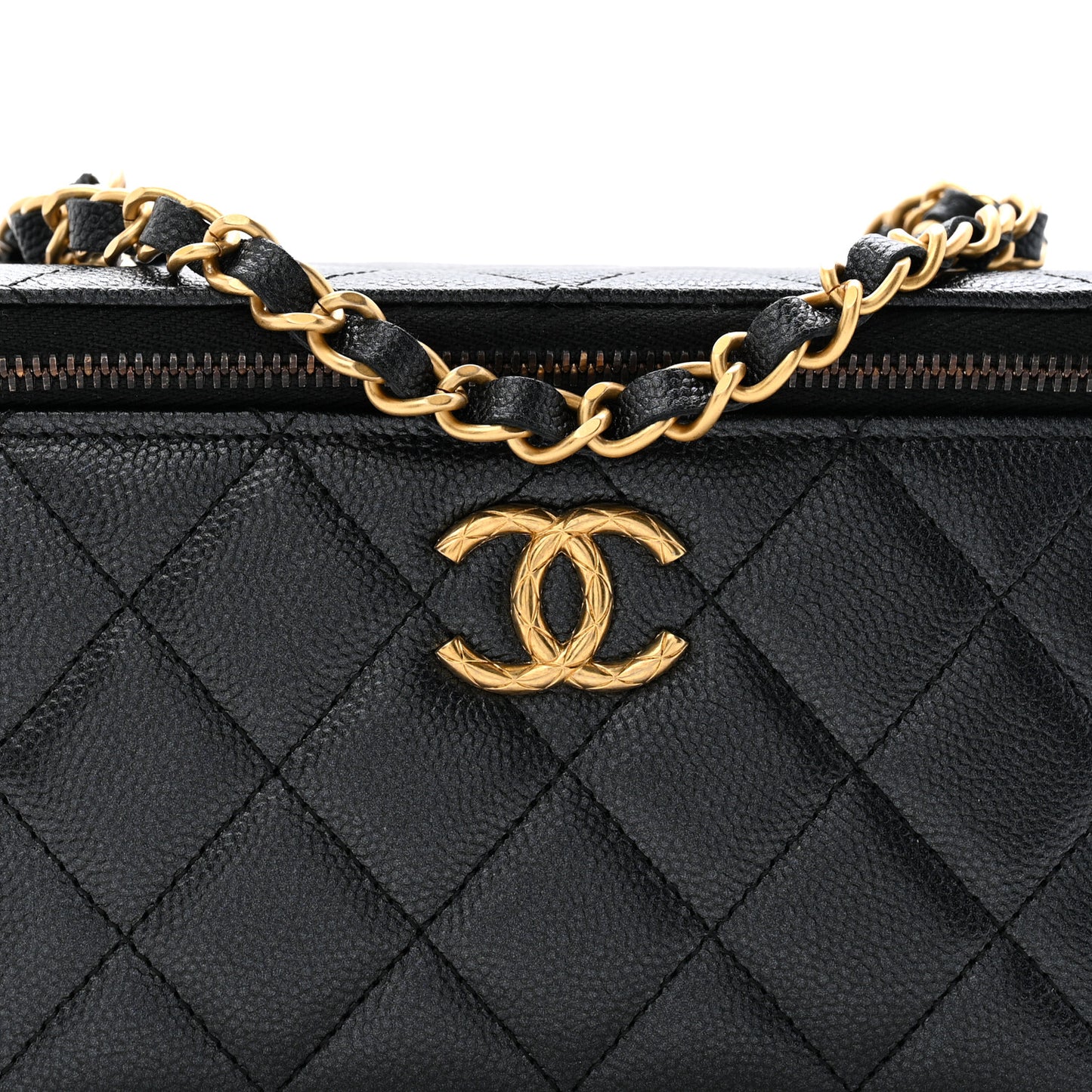 Pearly Caviar Quilted Fit For You Small Vanity Case With Chain Black