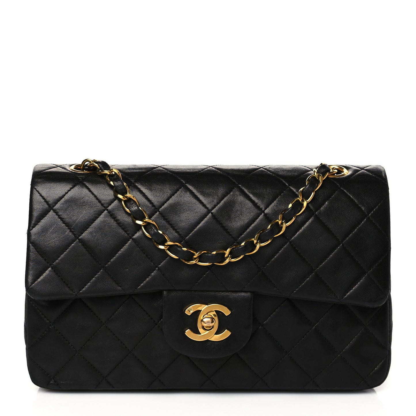 Lambskin Quilted Small Double Flap Black