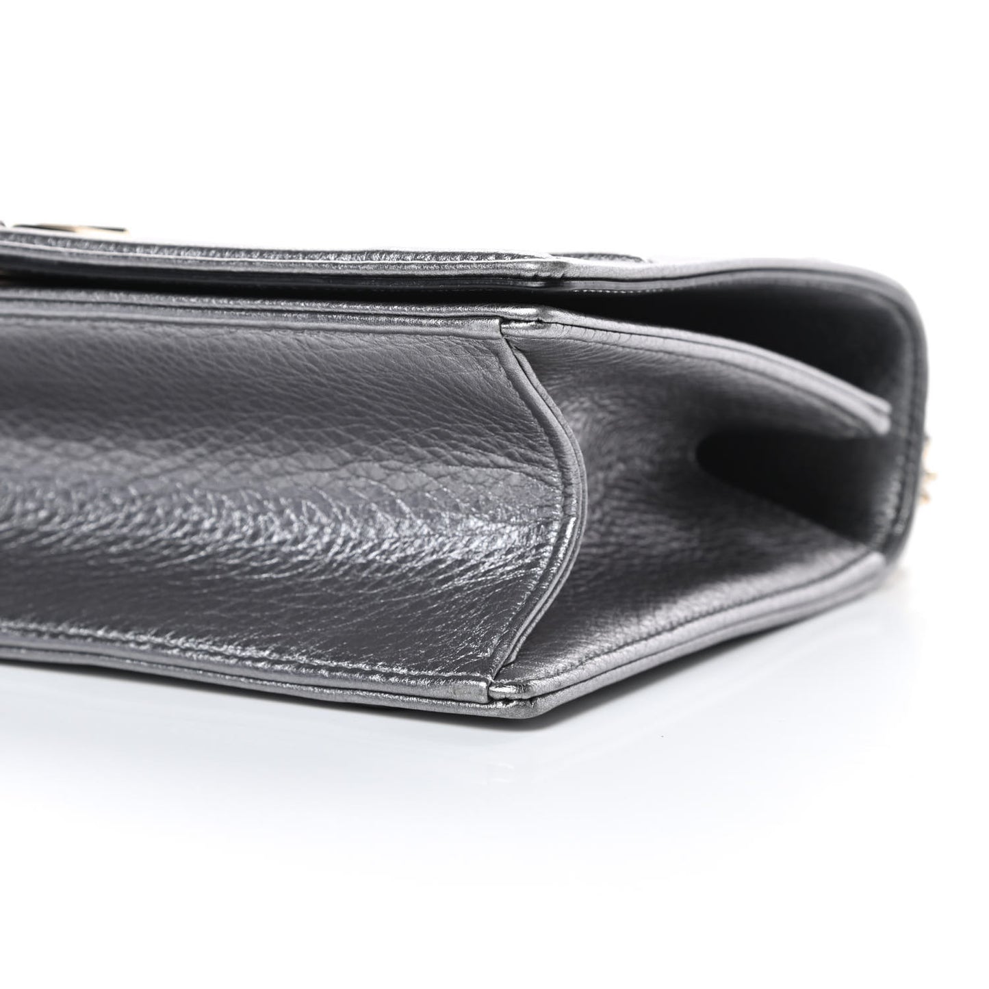 Metallic Grained Calfskin Medium Diorama Flap Bag Silver