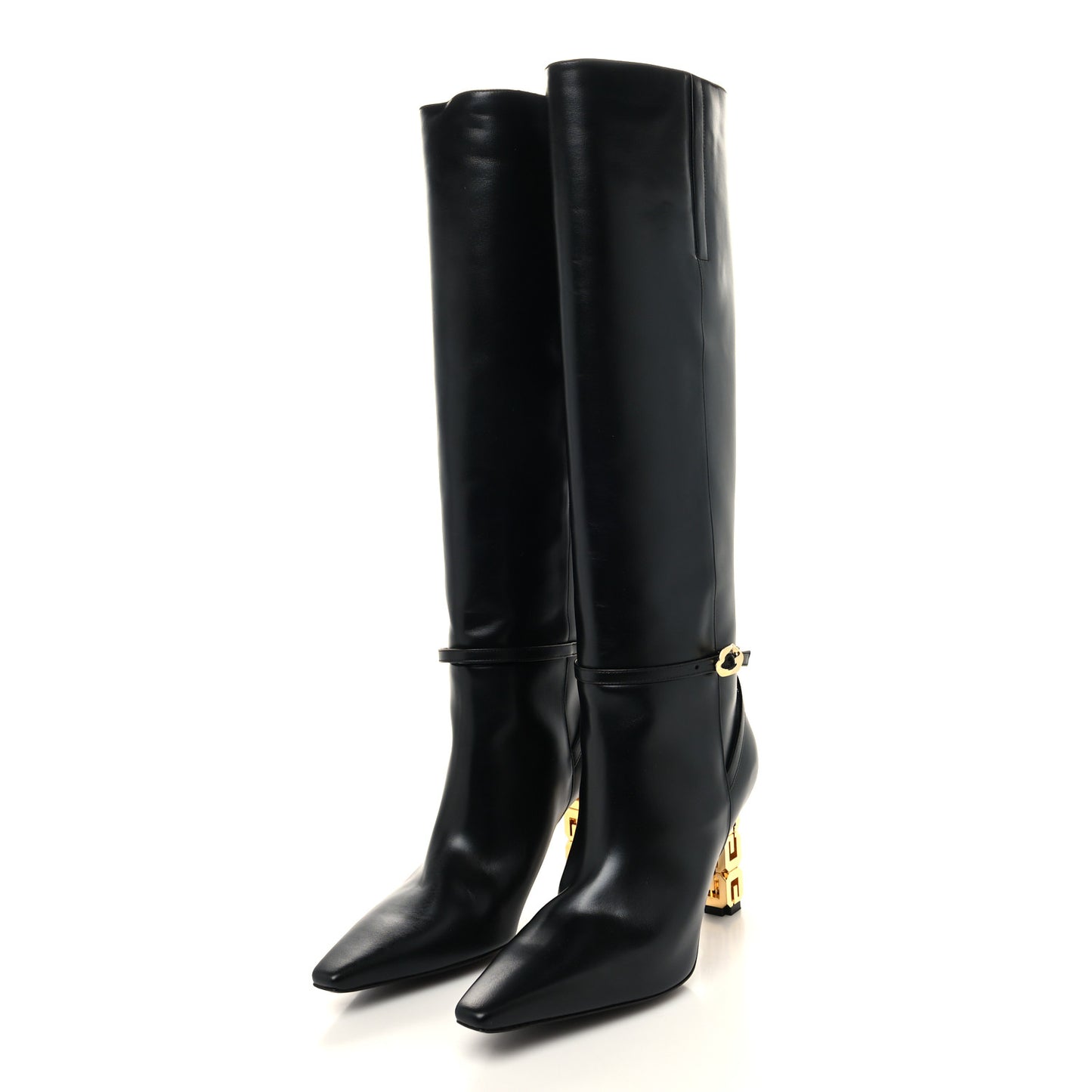 Grained Calfskin G Cube Knee High Boots 38.5 Black