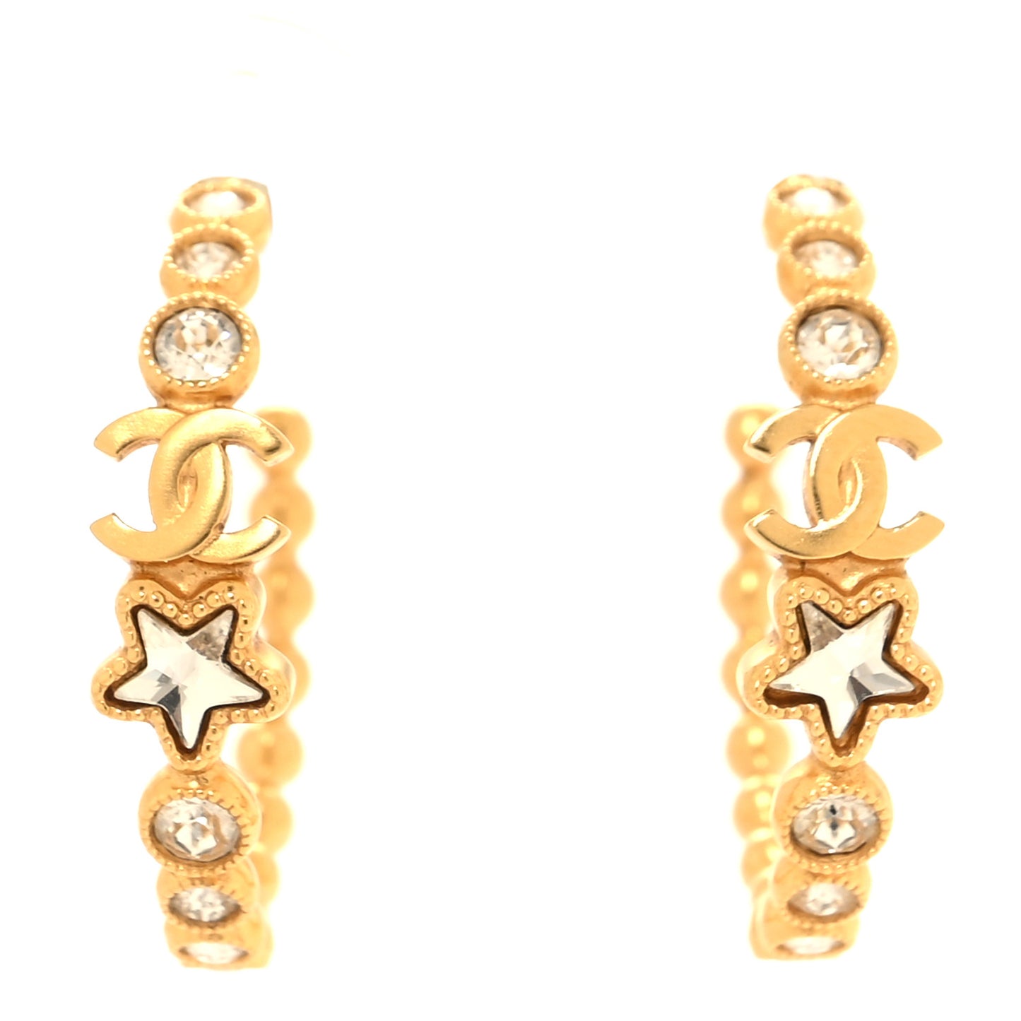 Metal Strass Crystal Star CC Hoop Earrings Gold
