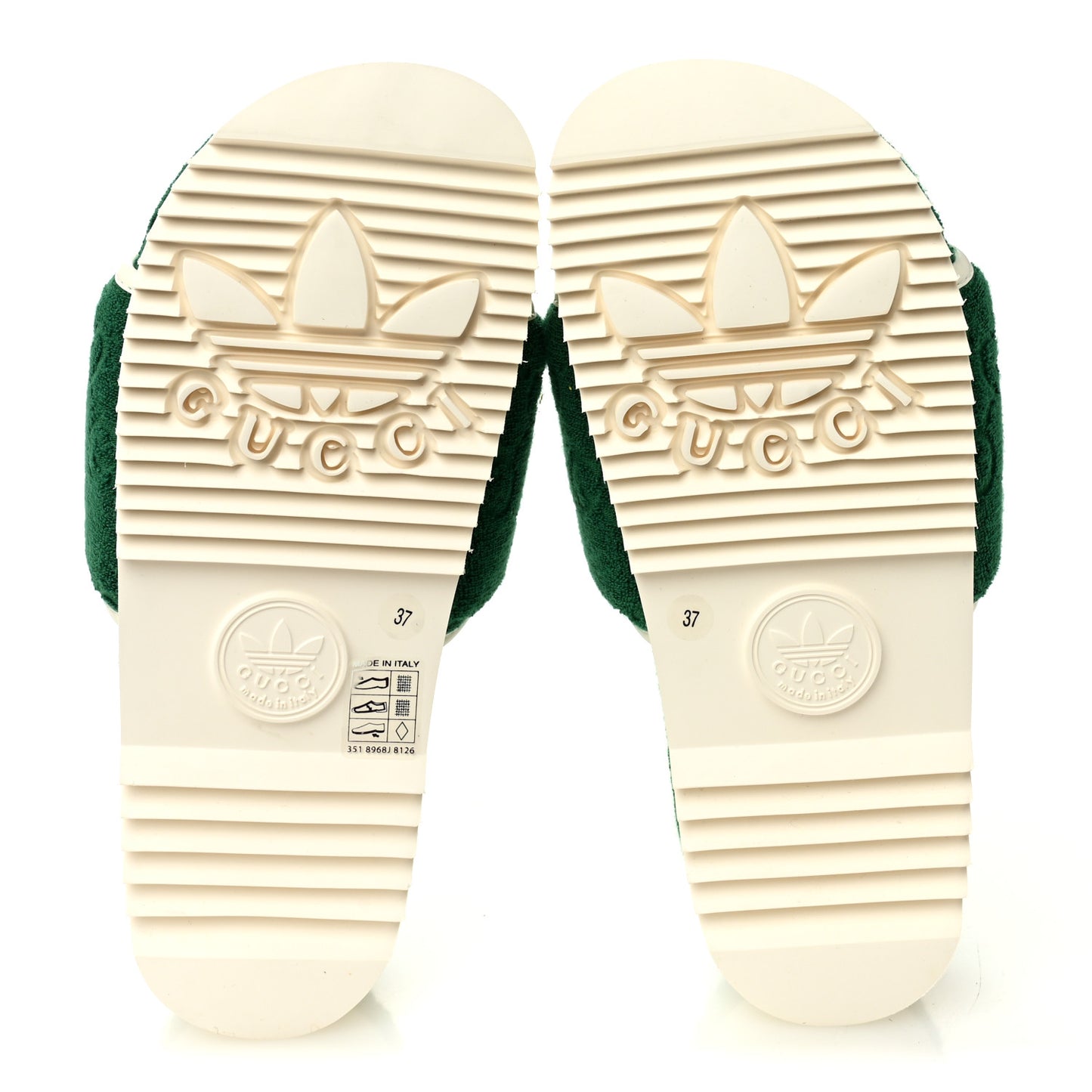 X ADIDAS Terry Cloth Trefoil GG Monogram Womens Platform Sandals 37 Green Off White