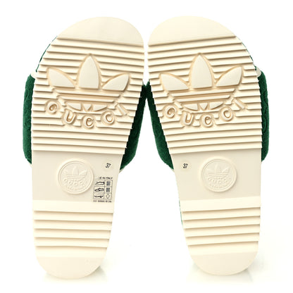 Gucci X ADIDAS Terry Cloth Trefoil GG Monogram Womens Platform Sandals 37 Green Off White 5 of 7