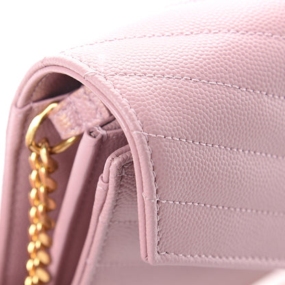 Saint Laurent Grain De Poudre Matelasse Chevron Monogram Chain Wallet Pale Pink 6 of 10