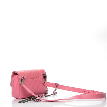 Chanel Shiny Goatskin Quilted Small Double Carry Waist Chain Flap Pink 3 of 8