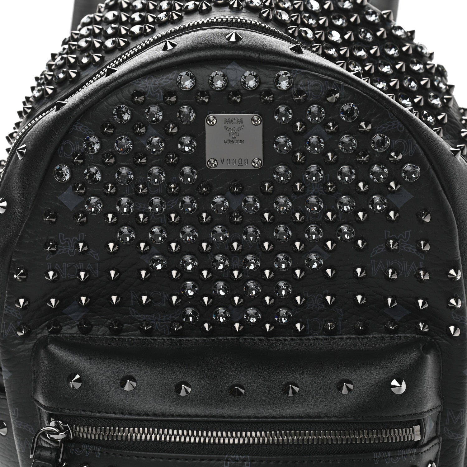 MCM Visetos Swarovski Studded Small Diamond Backpack Black 8 of 10