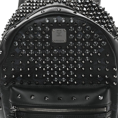 MCM Visetos Swarovski Studded Small Diamond Backpack Black 8 of 10
