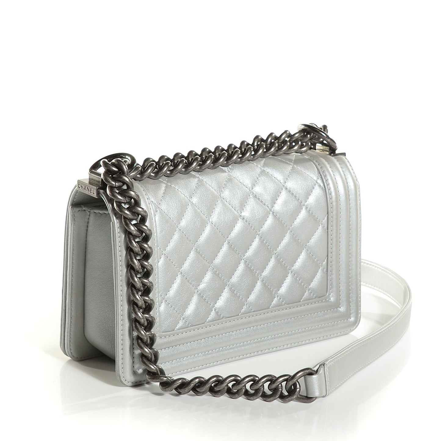 Calfskin Quilted Small Boy Flap Silver