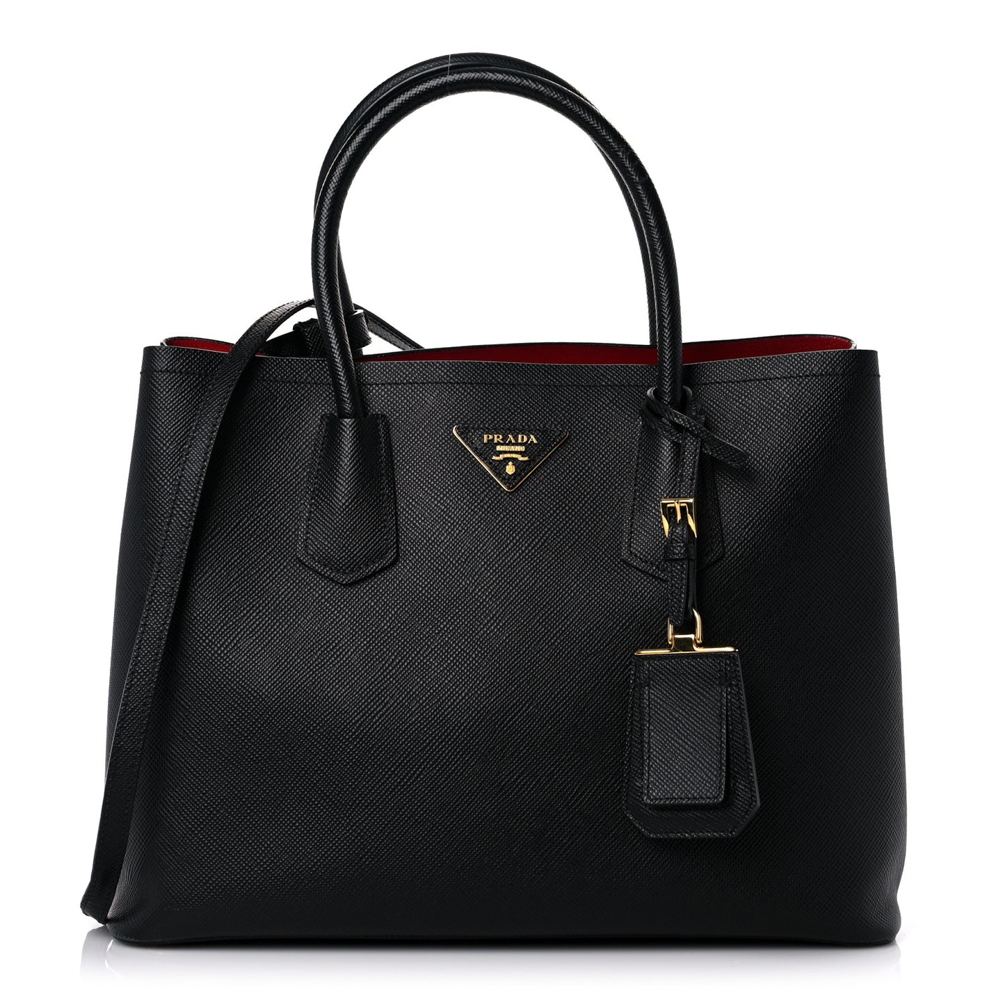 Saffiano Cuir Medium Double Bag Black Fuoco