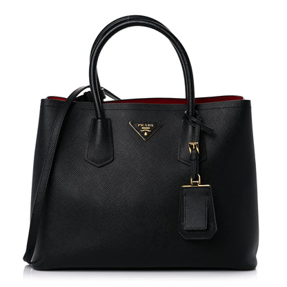 Prada Saffiano Cuir Medium Double Bag Black Fuoco 1 of 15
