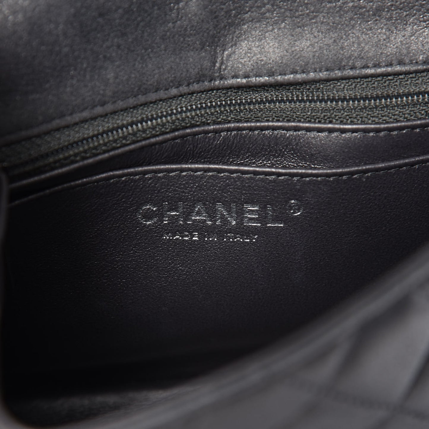 Iridescent Calfskin Quilted Mini Square Flap Grey