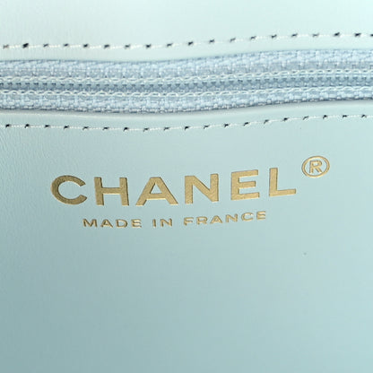 Chanel Shiny Aged Calfskin Quilted Nano Kelly Shopper Light Blue 6 of 10
