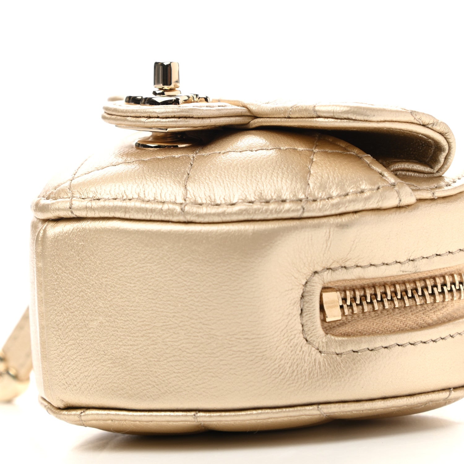 Chanel Metallic Lambskin Quilted CC In Love Heart Coin Purse With Chain Gold 9 of 11