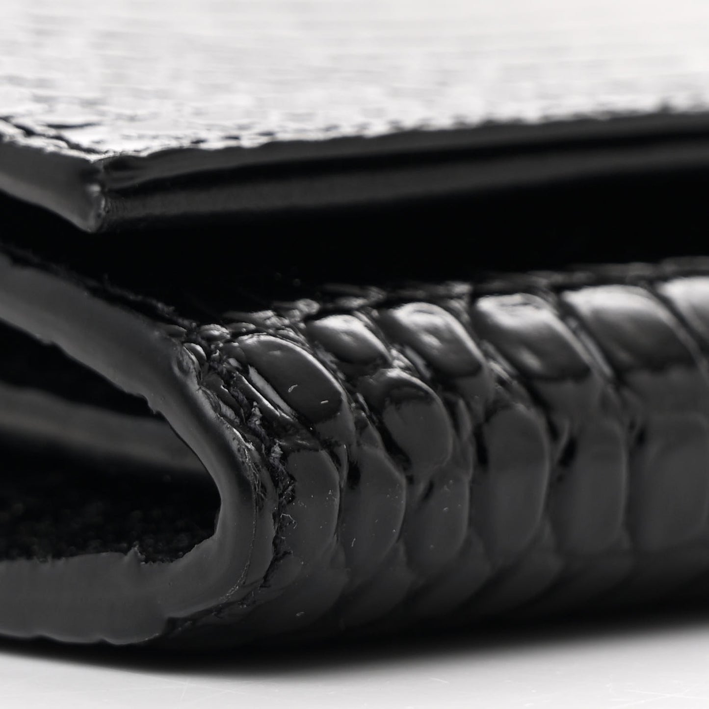 Calfskin Crocodile Embossed Monogram Chain Wallet Black