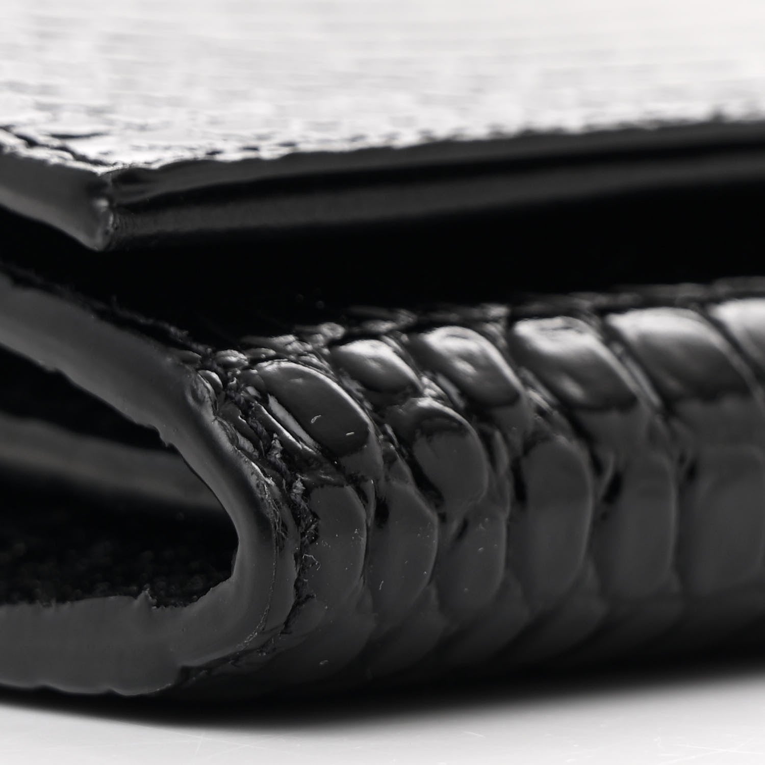 Saint Laurent Calfskin Crocodile Embossed Monogram Chain Wallet Black 11 of 12