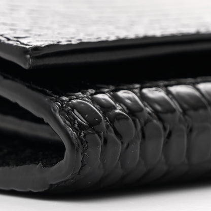 Saint Laurent Calfskin Crocodile Embossed Monogram Chain Wallet Black 11 of 12