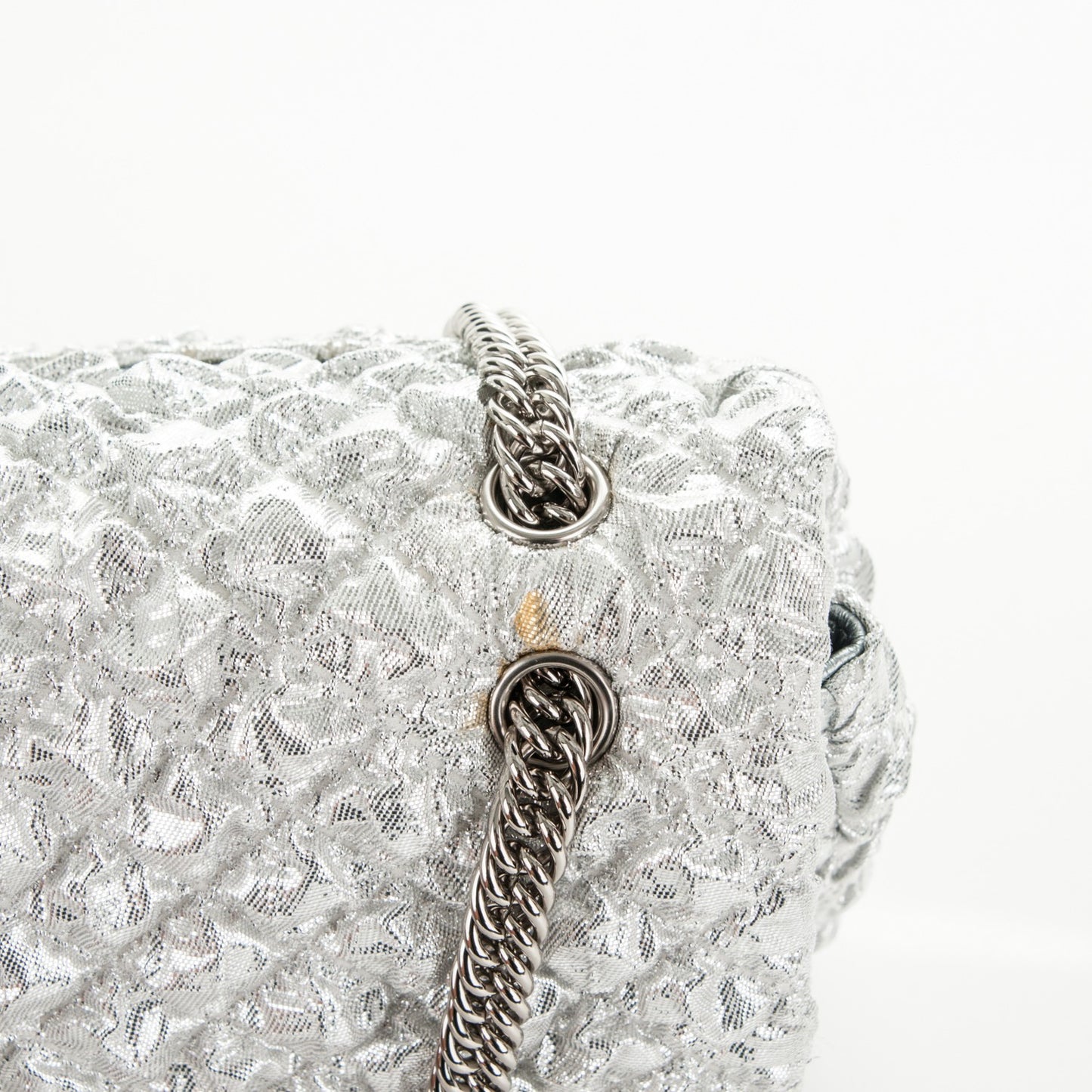 Metallic Lame Quilted Small Double Flap Silver