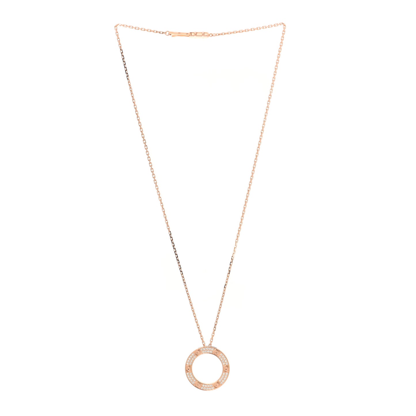 18K Pink Gold Diamond LOVE Paved Necklace