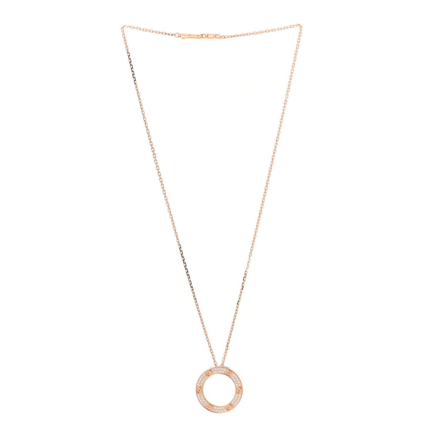 Cartier 18K Pink Gold Diamond LOVE Paved Necklace 3 of 6