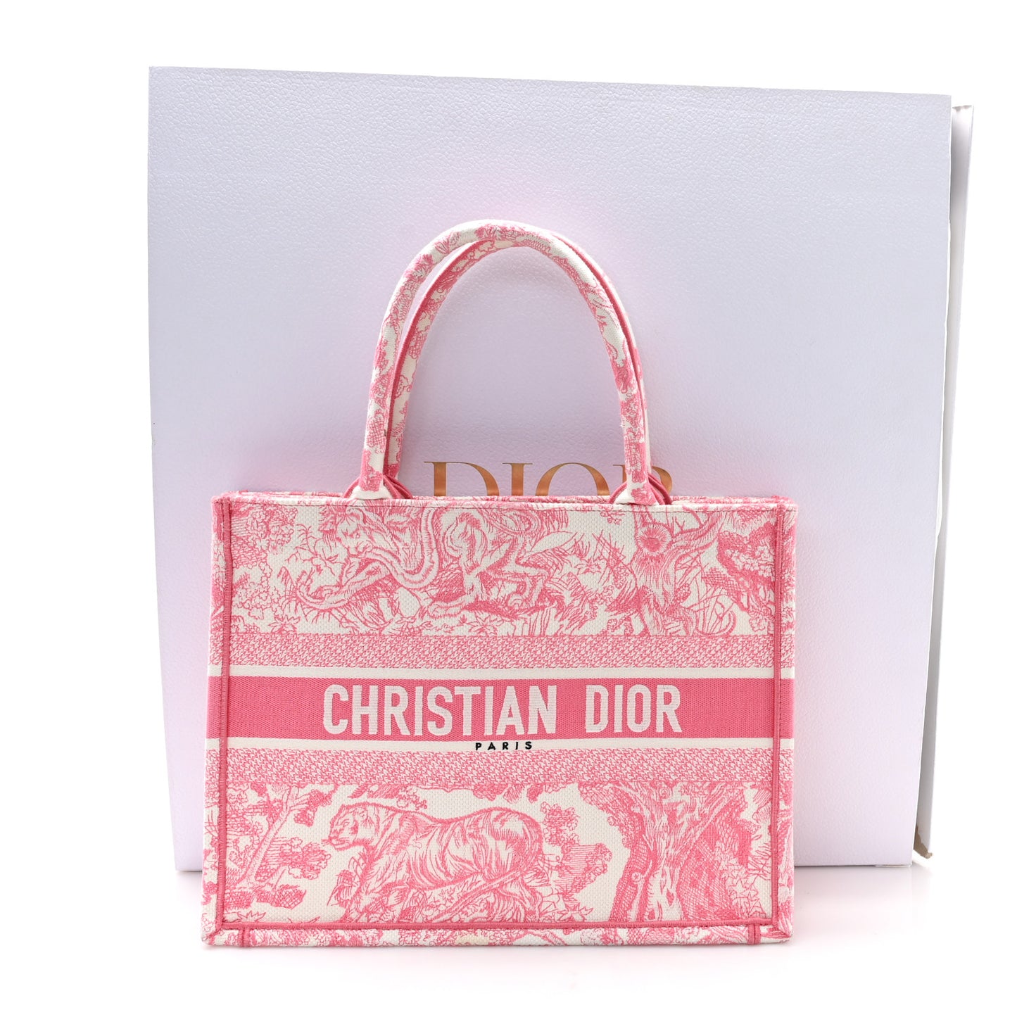 Canvas Embroidered Medium Dioriviera Toile De Jouy Book Tote Peony Pink