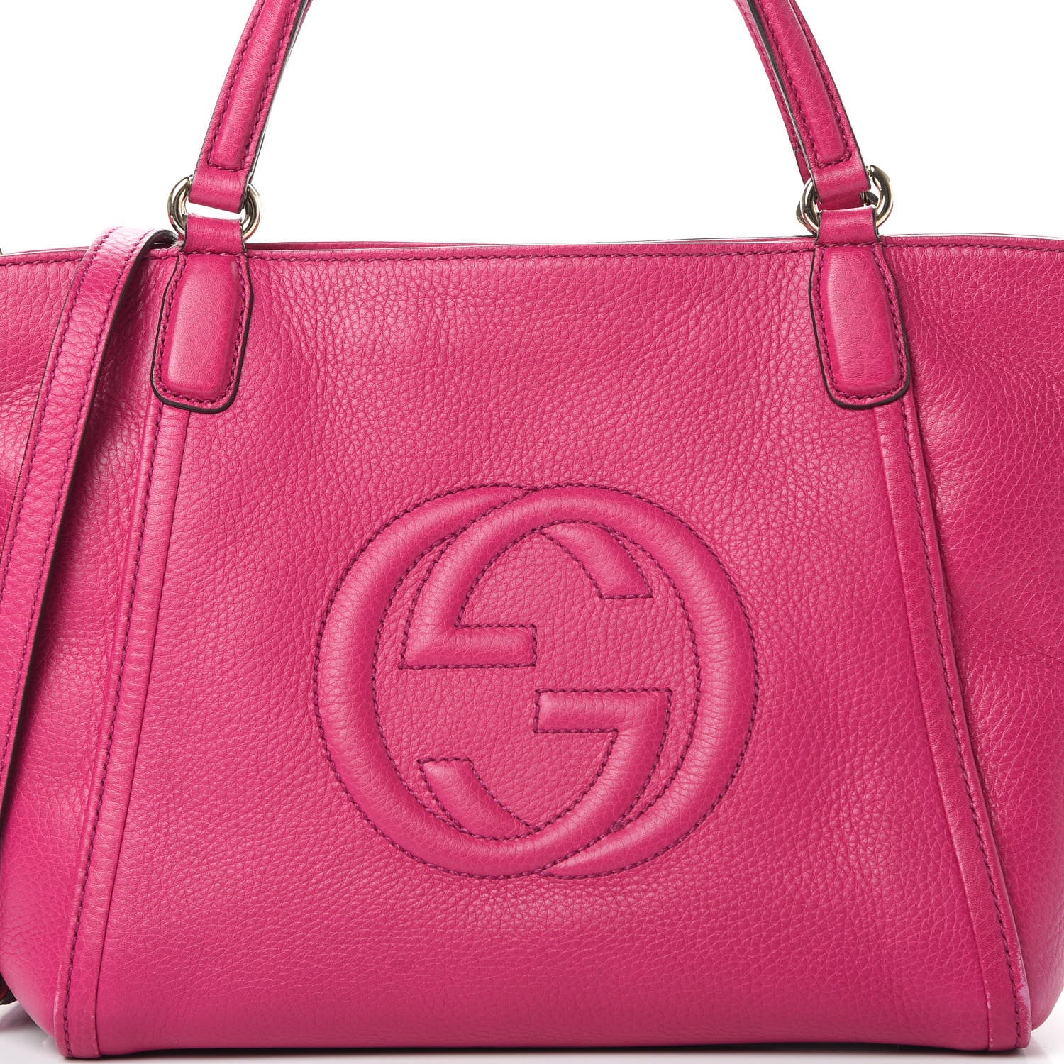 Gucci Pebbled Calfskin Small Soho Top Handle Bag Bright Bougainvillea 9 of 14