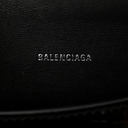 Balenciaga Shiny Calfskin Monochrome Crocodile Embossed Hourglass Top Handle Bag XS Black 6 of 11