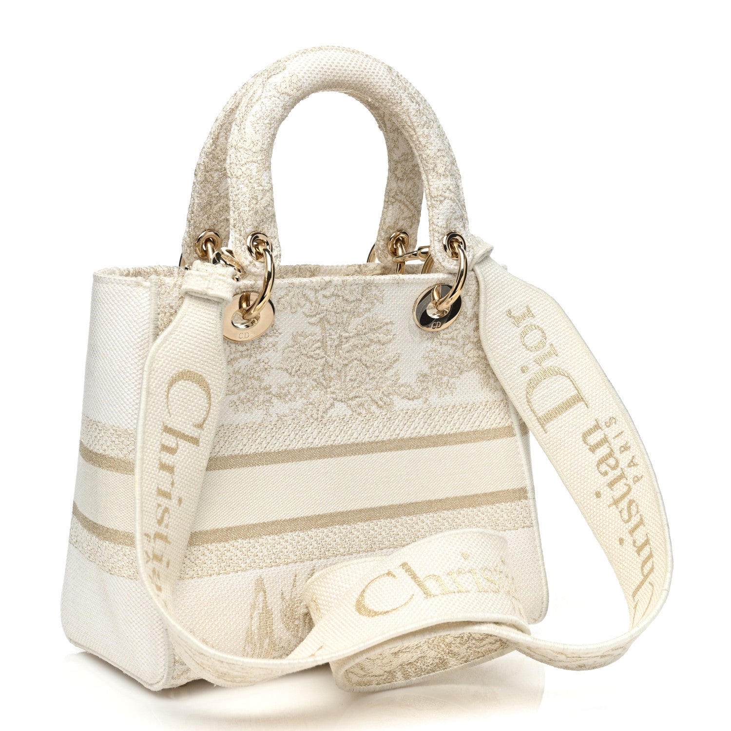 Christian Dior Canvas Around The World Stella Embroidered Medium Lady D-Lite White Gold 3 of 14