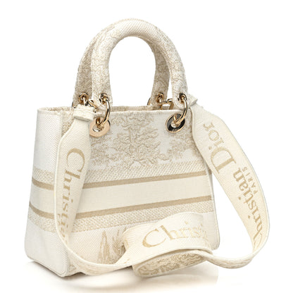 Christian Dior Canvas Around The World Stella Embroidered Medium Lady D-Lite White Gold 3 of 14